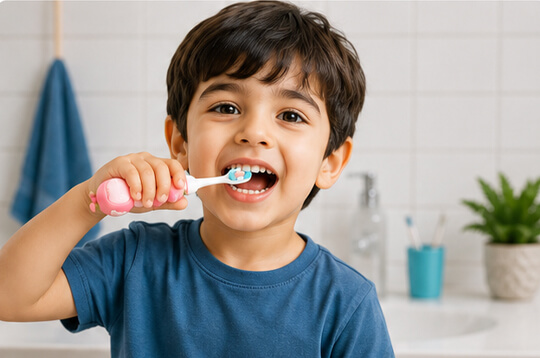 مسواک کودک طرح عروسکی صورتی با موهای نرم و دسته ارگونومیک